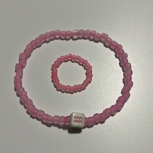 Aquarius Pink Bracelet and Ring Set, Stretchy